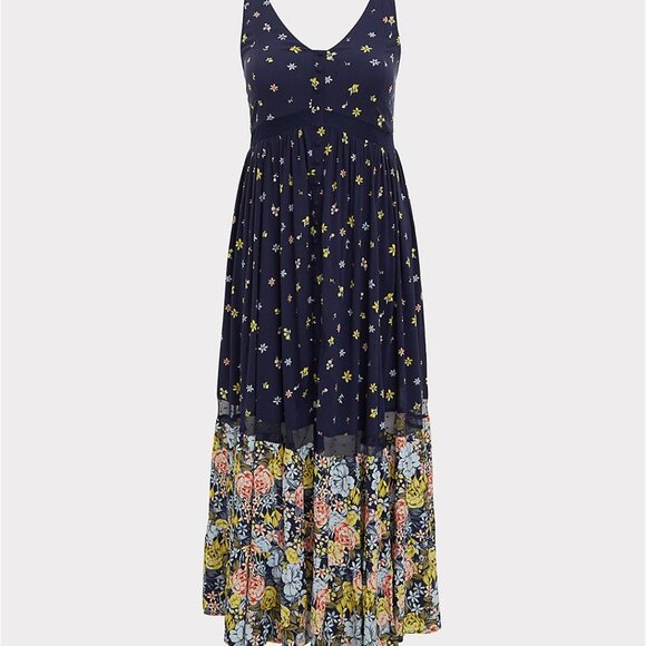 🆕 3X NAVY MIXED FLORAL CHALLIS BUTTON MAXI DRESS - Picture 6 of 8